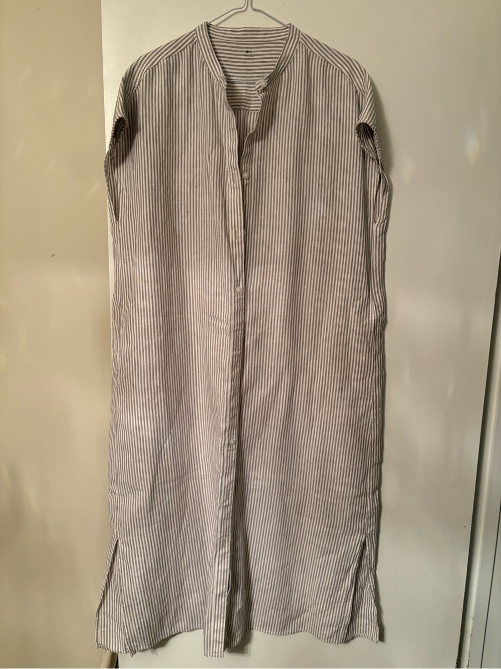Striped Linen Midi Shirt Dress with Pockets Size M/L